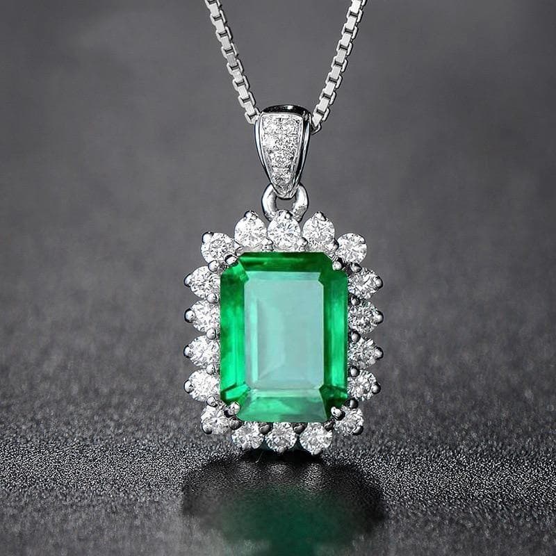 TEMU 1pc Delicate Square Green Synthetic Zirconia 925 Sterling Silvery Pendant Necklace Wedding Silvery Collarbone Necklace