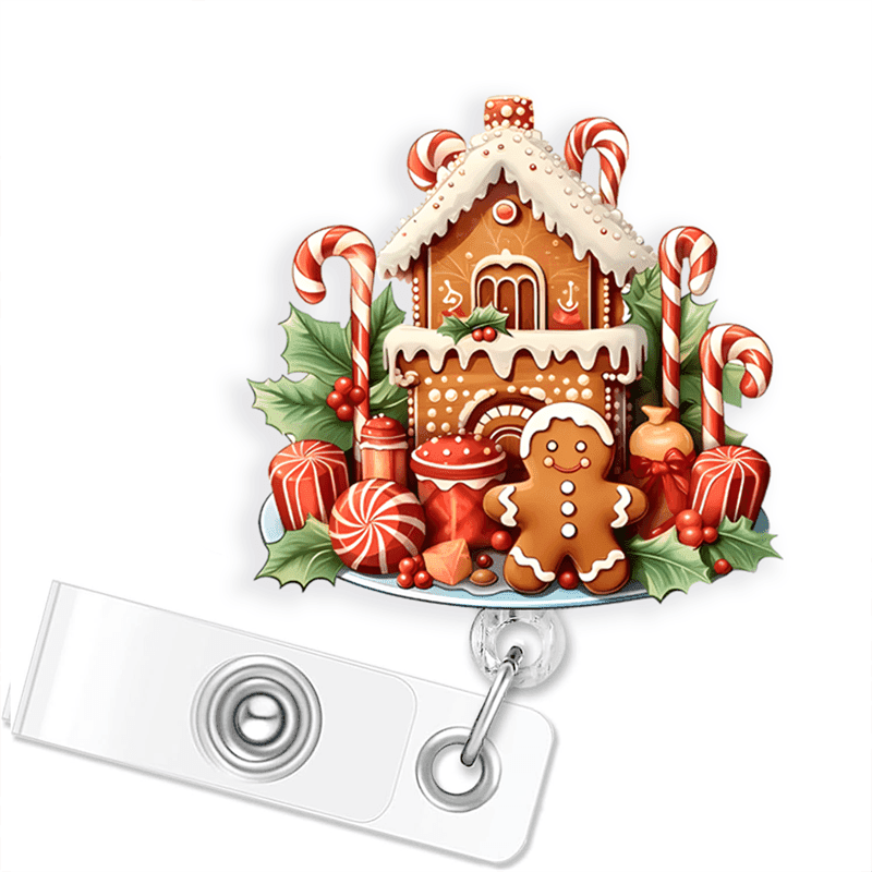 TEMU 1pc Acrylic Gingerbread Retractable Badge Reel Holder With Sturdy Alligator Clip For Nurses, Nursing Students, And Doctors - Rotating Id Tag Card With Snap Closure
