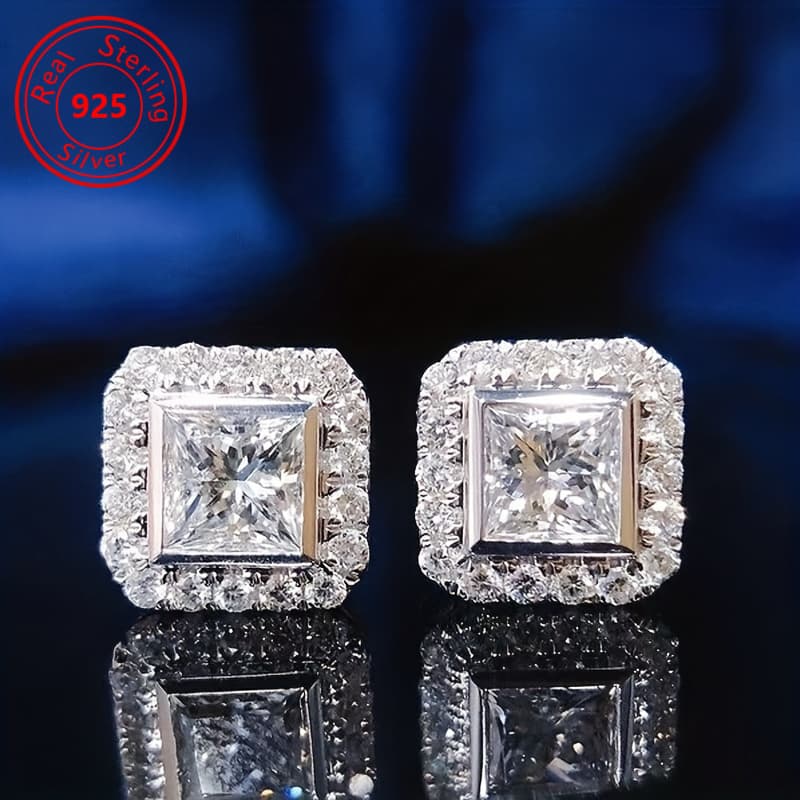 TEMU A Pair Of Elegant And Minimalist Square Sparkling Zirconia Earrings Made Of 925 Sterling Silver, Suitable For Men And Women As A Fashionable Gift.