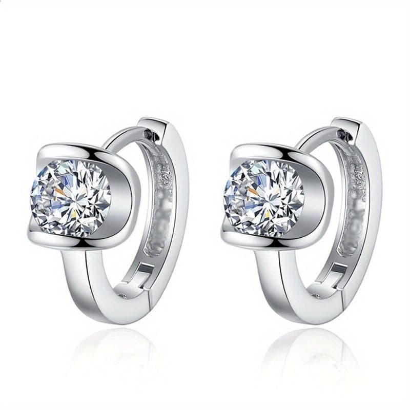 TEMU 1 Pair Of 925 Sterling Silver Zirconia Hoop Earrings For Ladies Earrings Engagement Birthday Party Gift Jewelry