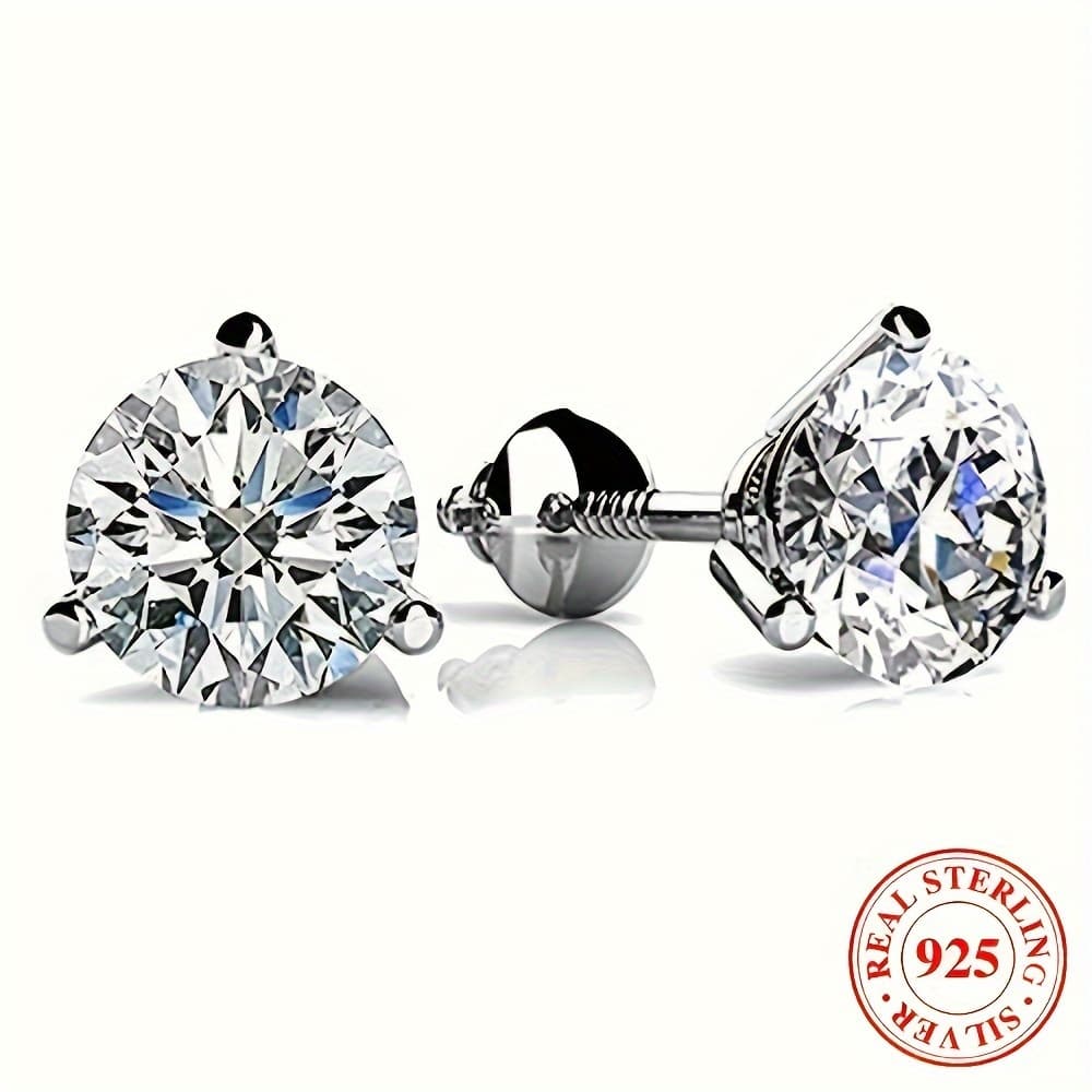 TEMU 1pair 925 Sterling Silver 6/ 7/ 8mm Round Cubic Zirconia Stud Earrings For Men, Screw Back Earrings, Valentine's Day Engagement Jewelry Gift