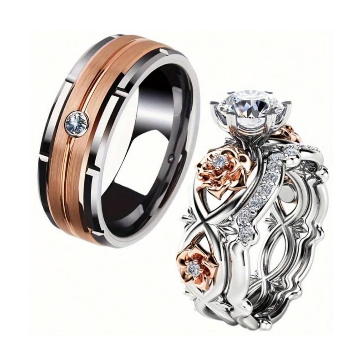 TEMU 3pcs Fashionable Men's Couple Rings Women's Rose Wedding Engagement Ring Surprise Ornament Anniversary Gift Christmas Gift Ornament