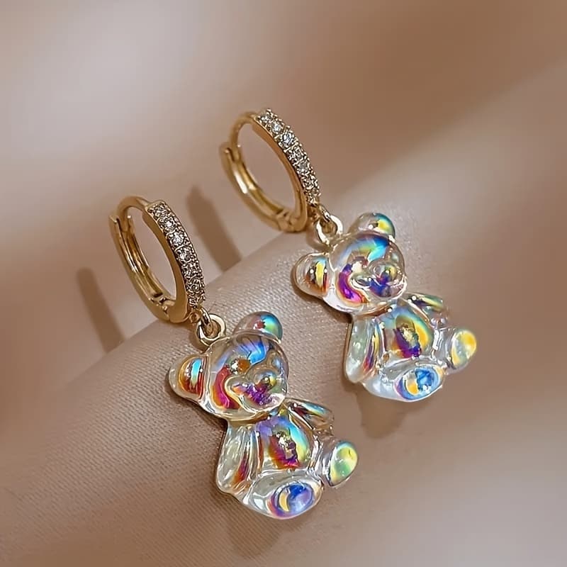 TEMU 2pcs/ Pair Adorable Glittering Bear Drop Earrings - Fashionable Daily Accessories For Teenage - Holiday Birthday Gift For Family And
