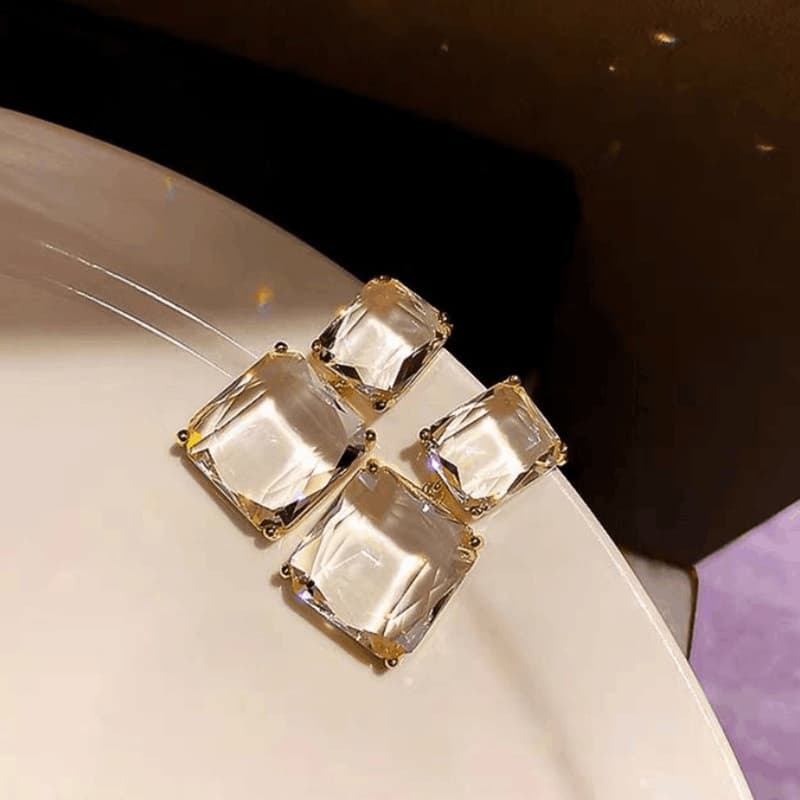 TEMU Luxurious Square Cubic Zircon Dangle Earrings - With Sparkling Transparent Artificial Crystals For Everyday Chic, Fashionable And - Perfect Accessory For Any Occasion