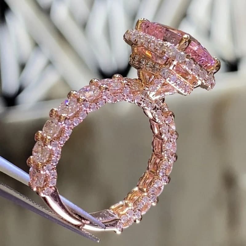TEMU Exquisite And Elegant Pink Synthetic Zirconia Women's Ring, Fashionable Classic Jewelry Gift For Wedding Banquet