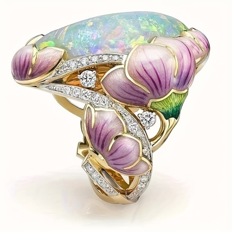 TEMU An Elegant Ring With 18k Gold-plated Opal Flowers Of Is The Perfect Birthday Gift For Her