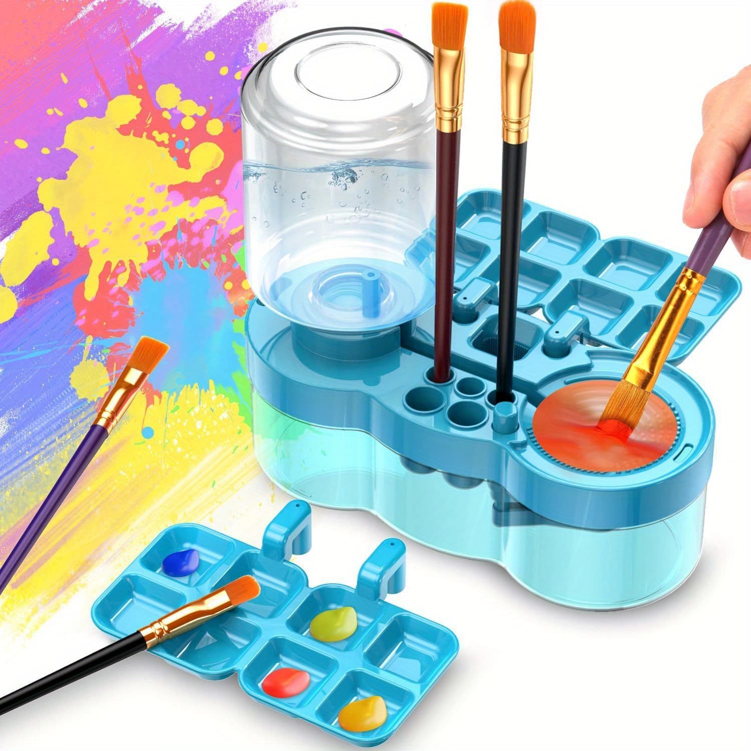 TEMU Paint Brush Cleaner With Paint Tray, Upgraded 6-in-1 Painting Supplies With Drain And Brush Holder, Water Circulation Paint Brush Cleaner Tool For Acrylic, Watercolor, Water-based Paints