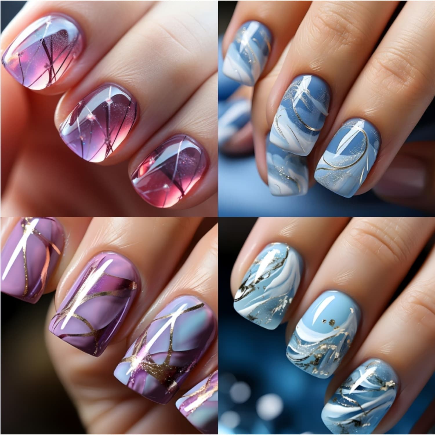 TEMU 96pcs Mixed Color Gradient Press On Nails Set, Square Shape Short Naillength With Glossy Finish, 4 Different Color Pattern Styles, Fashionablenail Art Kit With Jelly Glues & Nail File For Women.