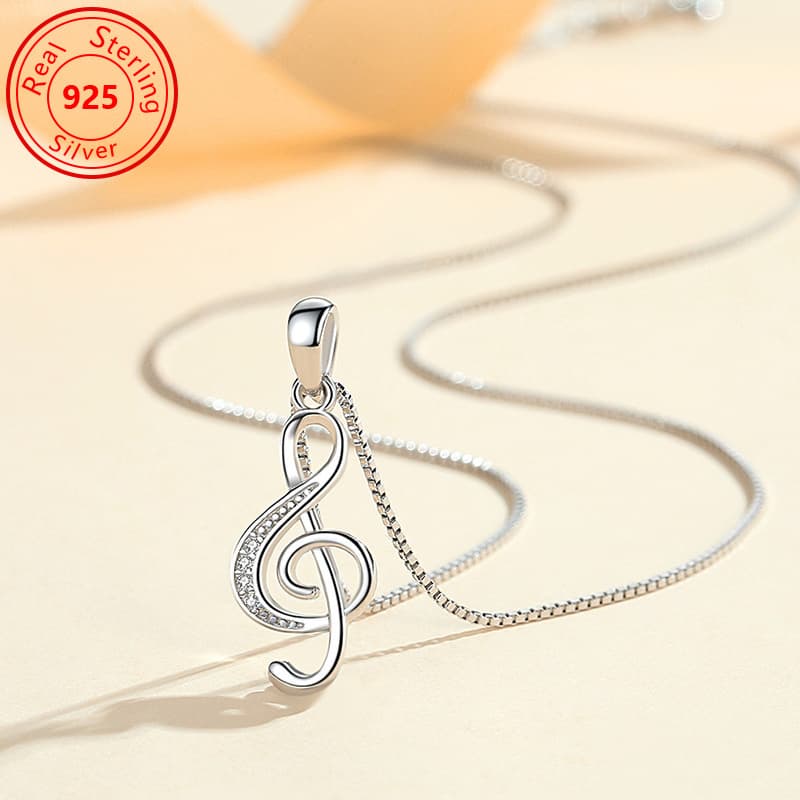 TEMU S925 Sterling Silver Note Necklace - Luxurious Plated With Sparkling Note Pendant - Love Note Is For Couples