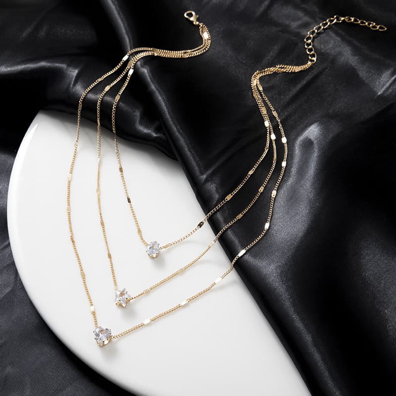 TEMU 3 - Piece Set Of Fashionable And Exquisite Women's Synthetic Zirconia Pendant Necklaces With Multi - Layered Design, Perfect As Holiday Gifts For