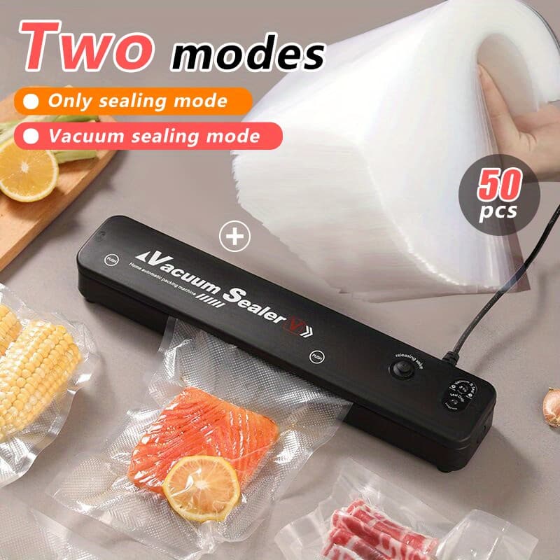 TEMU Vacuum Sealer Machine, With 50pcs Seal Bags For Food Saver Storage And Sous Vide, Automatic Air Food Sealing System