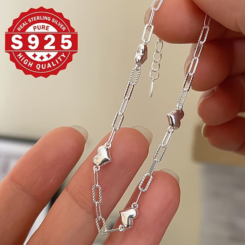 TEMU Elegant 925 Sterling Silver Bracelet With 3d Chain & Clasp - Chic & Simple Jewelry For Casual Attire Or Parties, Women, Delicate