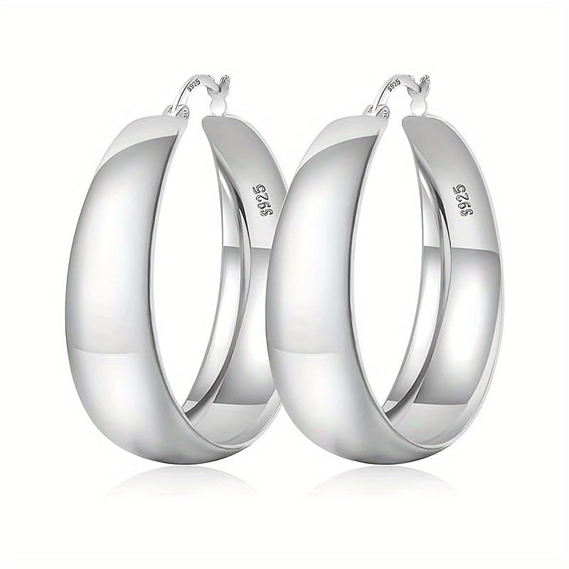 TEMU 925 Sterling Silver Chunky Hoop Earrings Wide Thick Hypoallergenic Ear Jewelry Gifts For Women