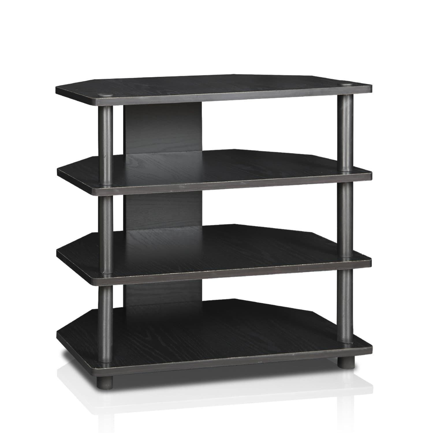 TEMU Compact 4-tier Finish Entertainment Center - Easy Assembly, Vintage Style Wooden Tv Stand With Display Shelves, Ideal For Living Room & Office Decor