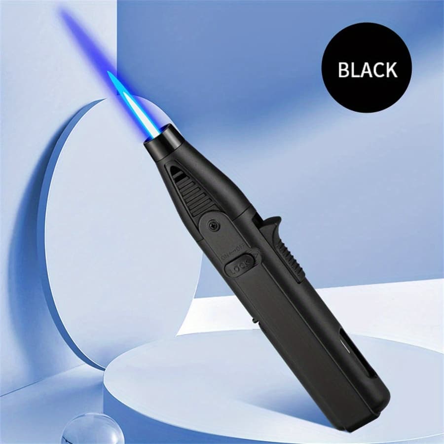 TEMU Windproof Butane Jet Flame With Safety Lock, Powerful Blue Flame, Adjustable , For Candles, Bbq, Fireplace, Camping, Outdoor Cooking, Fire Pit And Home Use, Without Battery