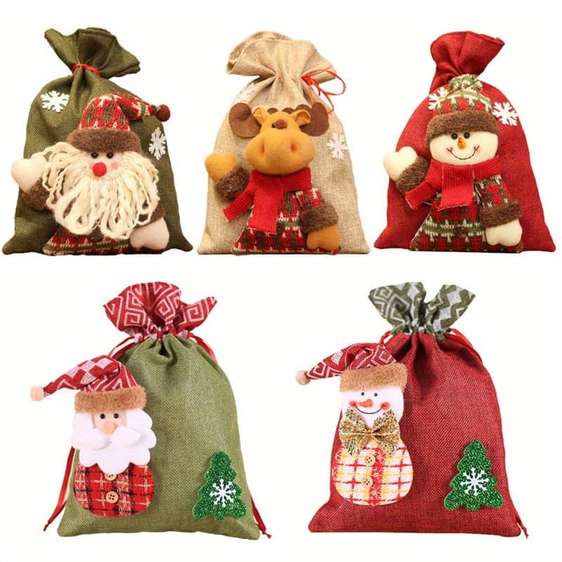 TEMU 5 Christmas Drawstring, Reusable Christmas Wrapping Cloth For Presents , 2 Christmas Stockings Christmas Bag