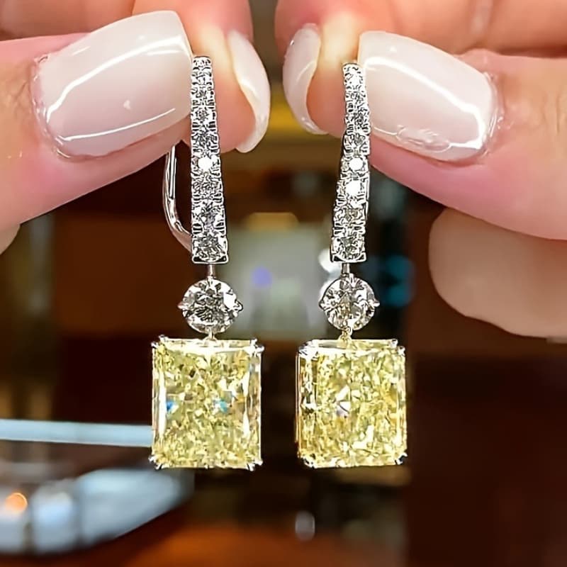 TEMU 1 Pair Women's Luxury K-plated Square Synthetic Zirconia Drop Earrings - Shiny Birthstone Suitable For Weddings, Valentine's Gifts, Daily Wear - Elegant Party & Banquet Earrings