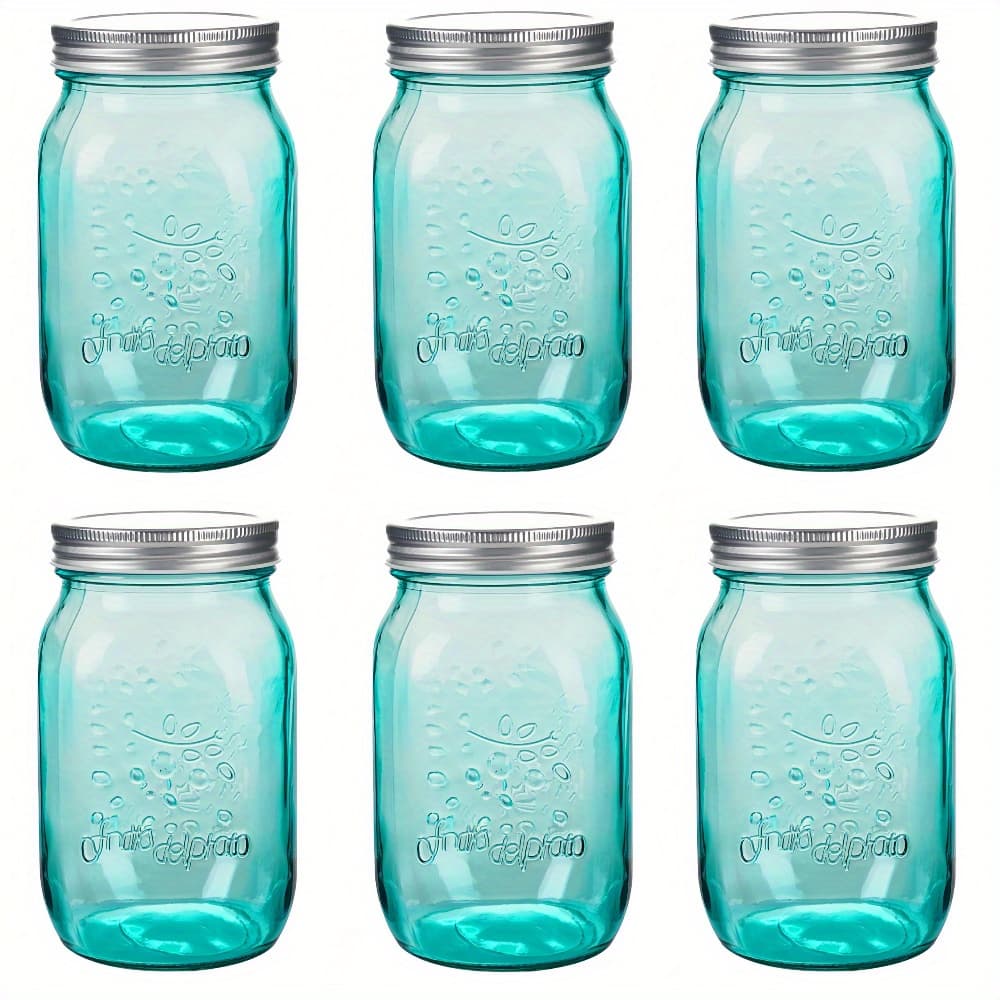 TEMU 32oz Teal Mason Jars With Lids, Wide Mouth Canning Jar, 6 Pack Multifunction Glass Container, For, Storage, Canning, Pickling, Preserving, Fermenting, Diy Crafts & Decorate