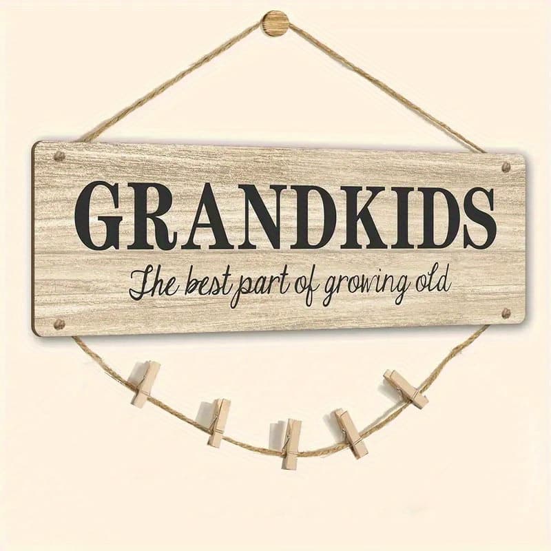 TEMU Grandkids Photo Display Wooden Sign With Clips And Rope - Universal Celebratory Decor, No Electricity Needed, Ideal For Home, Office & Dorm - Perfect Gift For Grandparents