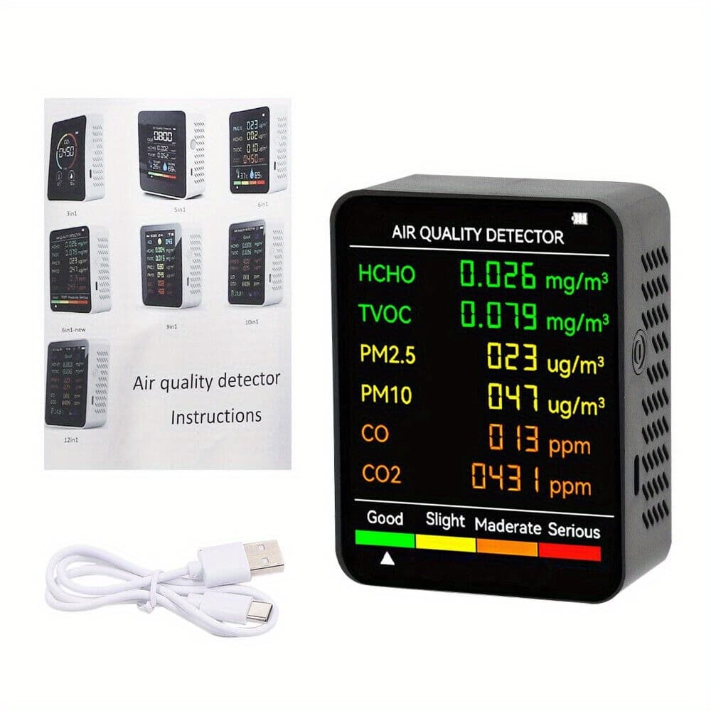 TEMU 6in 1 Meter Air Quality Monitor Hcho Tvoc For Detector Lcd Display Gas Detector Sensor Analyzer, Home Air | Digital Display Screen | Construction, Air Quality Monitor Indoor
