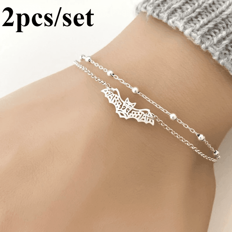 TEMU -2pcs Bat Bracelet - Double Chain Adjustable Bat Bracelet