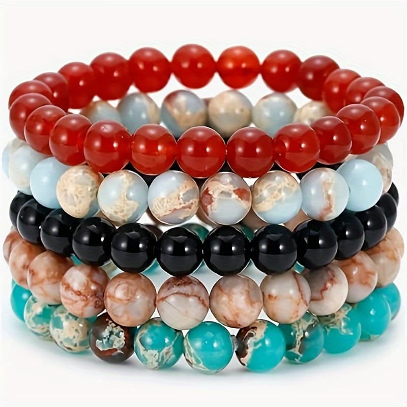 TEMU Set Of 5 Handmade Beaded Bracelets With A Easy Design, With Natural Beads