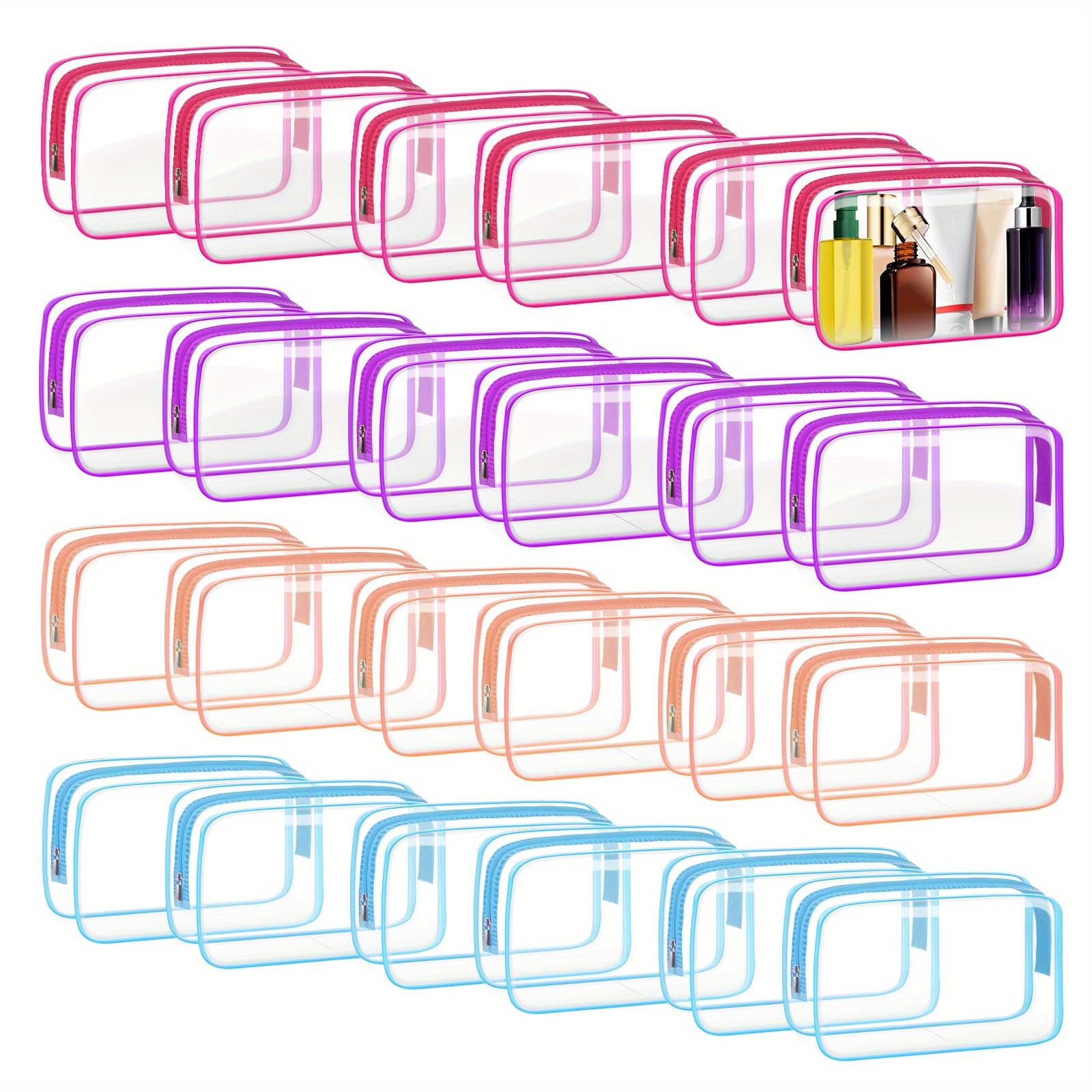 TEMU 24pcs Clear Toiletry Bags, Makeup Bags For Travel Makeup Organizer Tsa Approved Bags - Multicolor, Medium