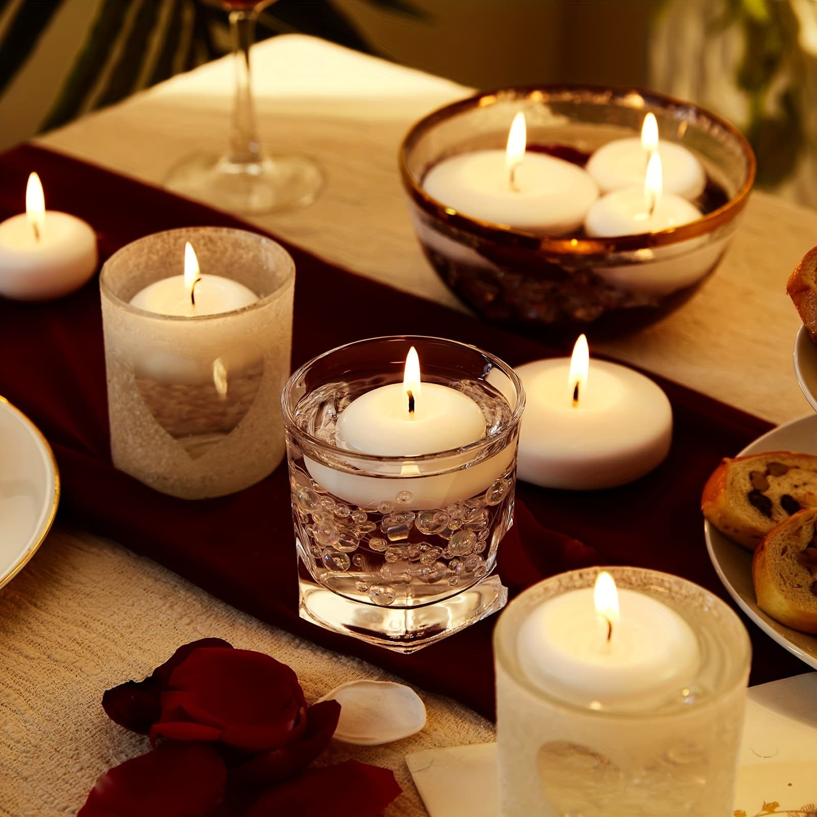 TEMU White Unscented Floating Candles 42pcs - Long Lasting , Perfect For 's Day, Wedding, Proposal, Anniversary, And Decorations