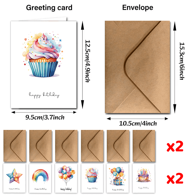 TEMU 24pcs Watercolor Birthday Cards With Envelopes - Unique & Bright Designs For Anyone, Birthdays, Celebrations & Thank You Notes