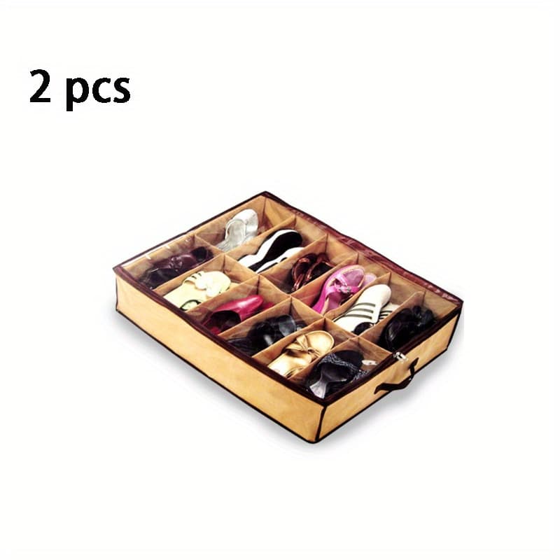 TEMU Under Bed Shoe Storage Organizer, Set Of 2 Large Containers, Each Pairs Of Shoes, Sturdy Box W/ Strong Zipper & Handles, Underbed Organizers For Adults