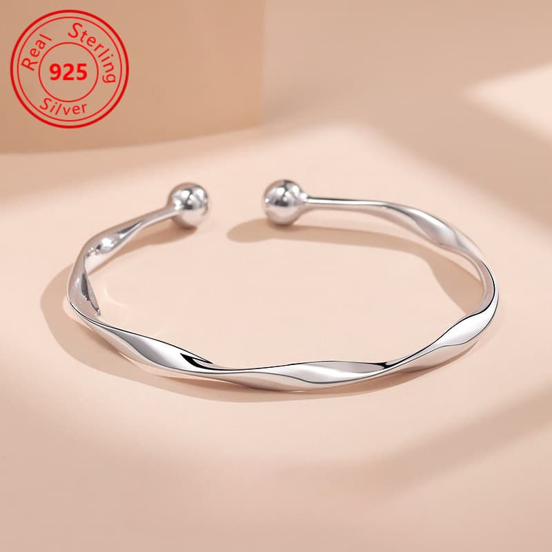 TEMU 1pc Simple And Fashionable Twisted 925 Pure Silvery Open Bracelet, Men's And Women' Luxury Exquisite Design High-end Jewelry