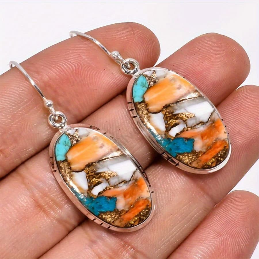 TEMU A Pair Of Fashionable And Creative Bohemian Style Earrings, Round Imitation Natural Stone Earrings, Unisex, Vintage Earring Jewelry, Birthday Party Anniversary Gift, Christmas Earrings