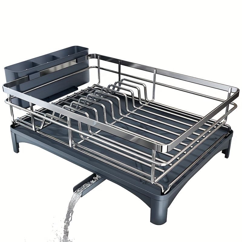 TEMU 304 Stainless Steel Dish Rack With 360° Rotating Design & Automatic Drainage System - Heavy-duty Large Capacity Dish Drying Rack With Utensil Holder