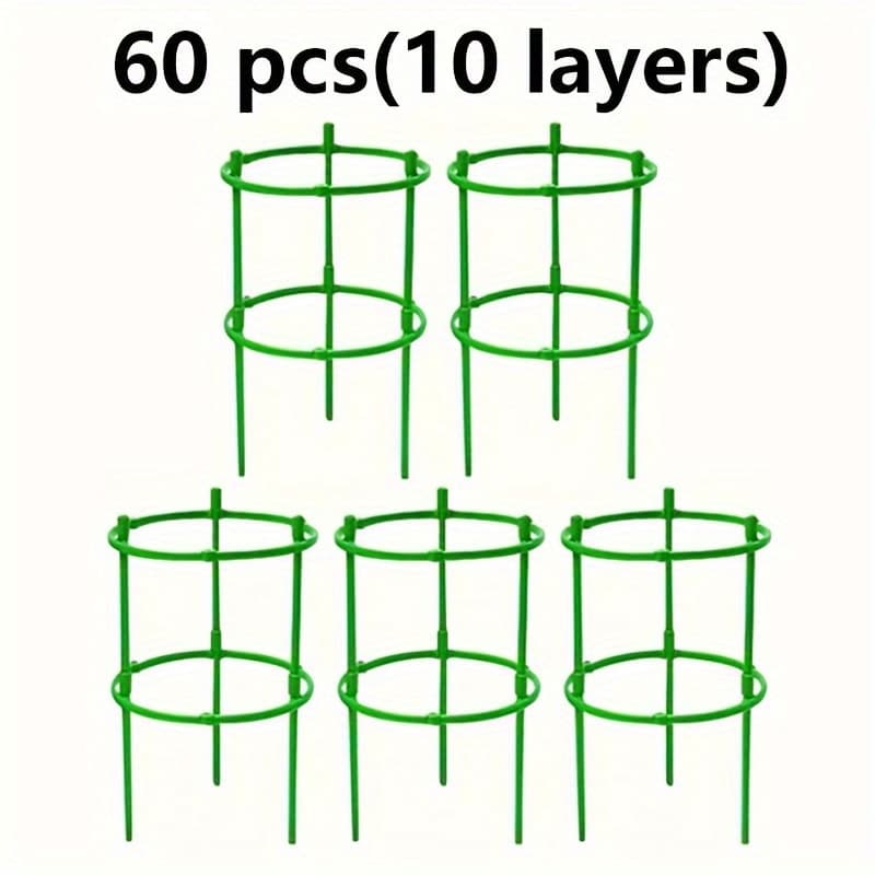 TEMU 60pcs Stackable Garden Support Rings - Durable Plastic, 10-layer Flower & Climbing Plant Holder Stakes