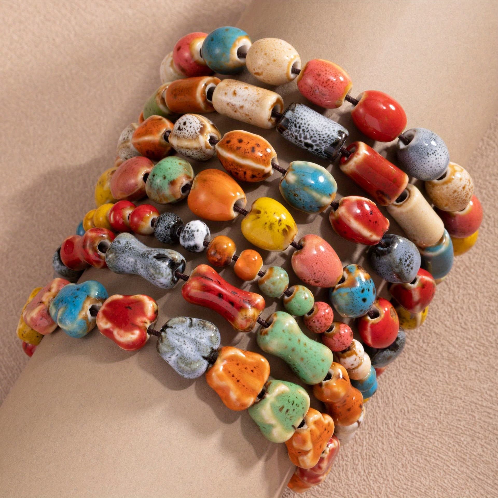 TEMU 7pcs Of Hand- Ceramic Simple Mixed-color Round Bead Bracelet For Women, Retro Ethnic Style Bead Bracelet Set, Suitable For Daily Wear