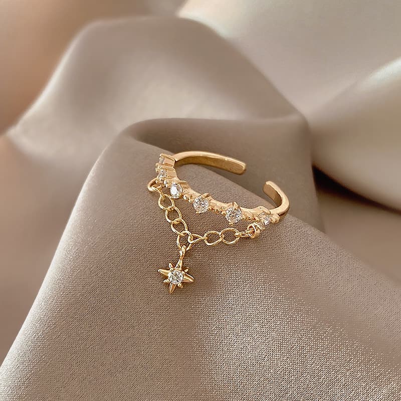 TEMU 1pc Adjustable Geometric Star Pendant Ring - Elegant Star-shaped With Pointed Stars, Size For Valentine' Gift, Daily Wear, Trendy Statement Piece For Parties & Special Occasions