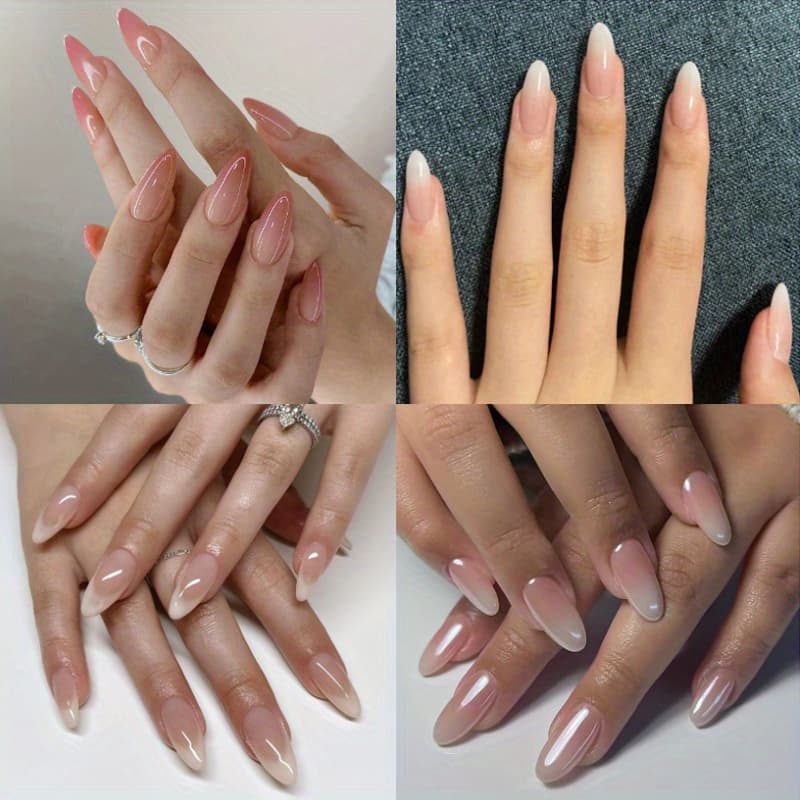 TEMU Set Of 96 Artificial Nails In 4 Packs, Featuring Long Stiletto Shapes In Nude With A Gradient And Glossy End, Designed For Women