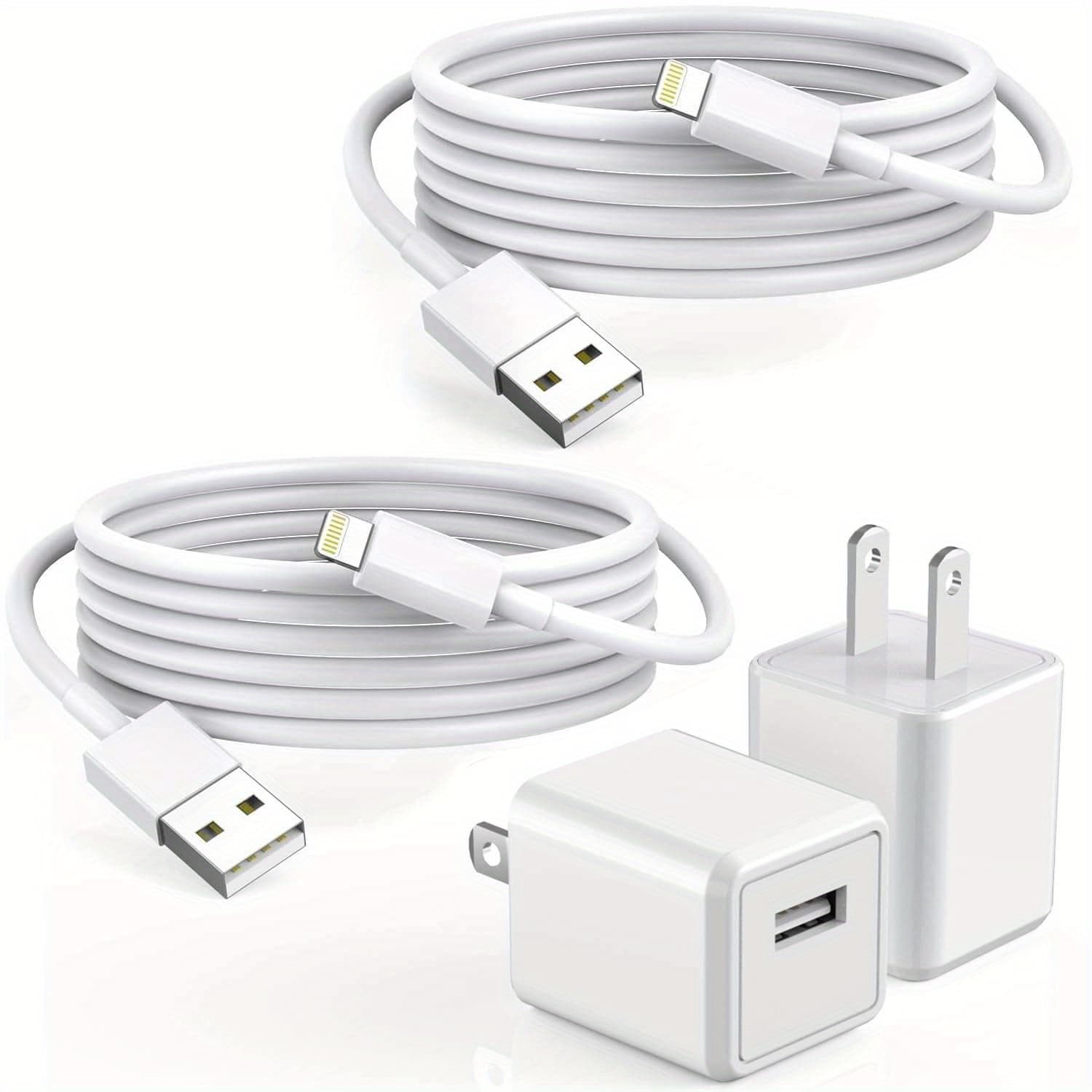 TEMU 2.1a Usb Phone Charger Cube Travel Plug Block With 6ft Fast Charging Lightning Cable Cord For Iphone 14 13 12 11 Pro Max Xs Xr X 8 7 Se2022 Ipad