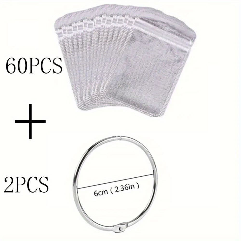 TEMU 60pcs 5d Diamond Painting Self Adhesive Sealable Storage Sealing Bags With 2pcs Metal Binding Split Rings Tools Craft Drill