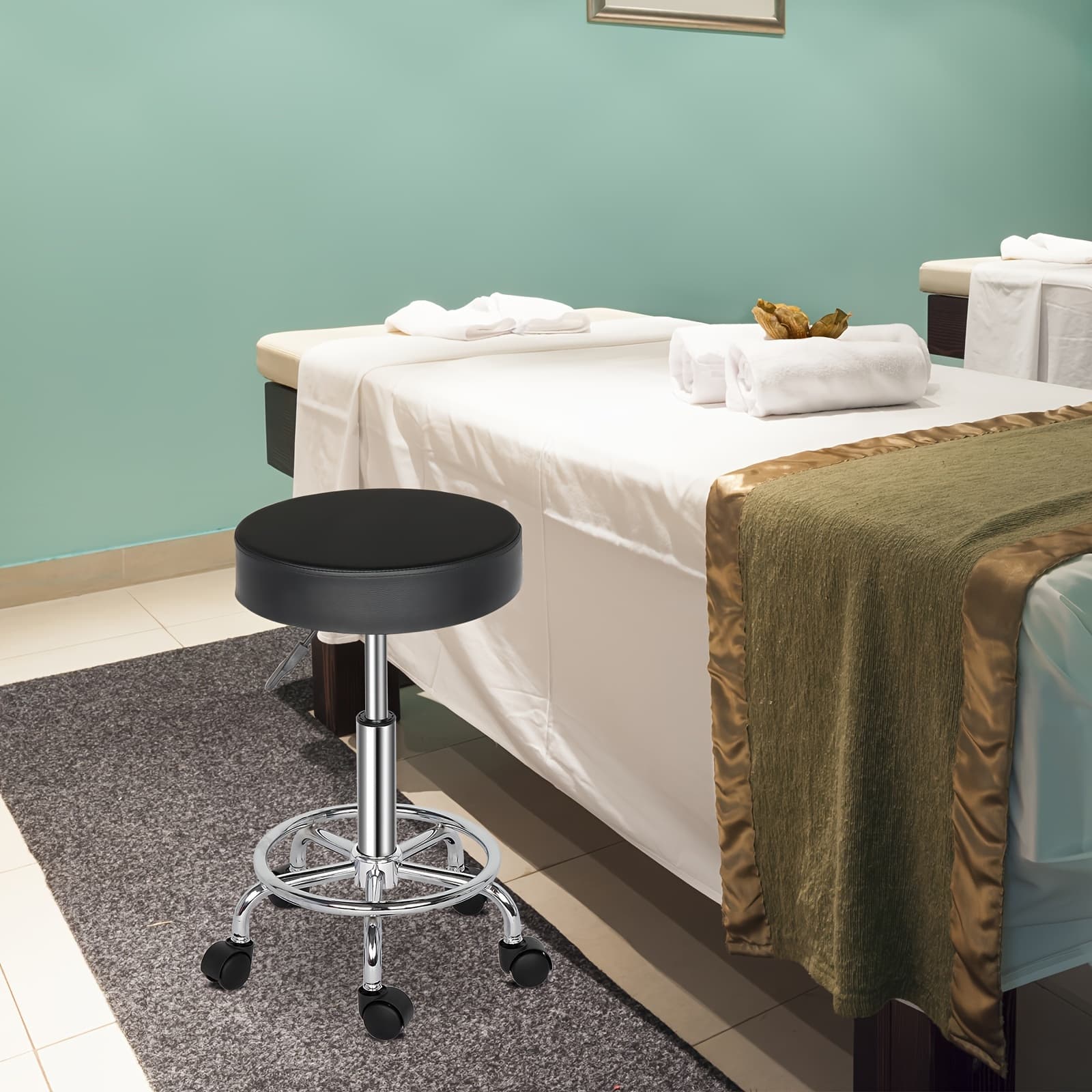 TEMU Adjustable Height Salon Stool With A , , Made Of, Armless, And With Casters, Perfect For Use In Kitchens, Dining Areas, Living Rooms, , And Spas