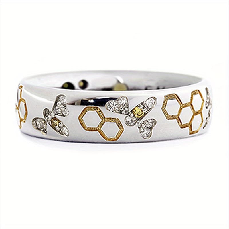 TEMU 1pc Beautiful Hive Lady Zircon Ring Simple Personality All-match
