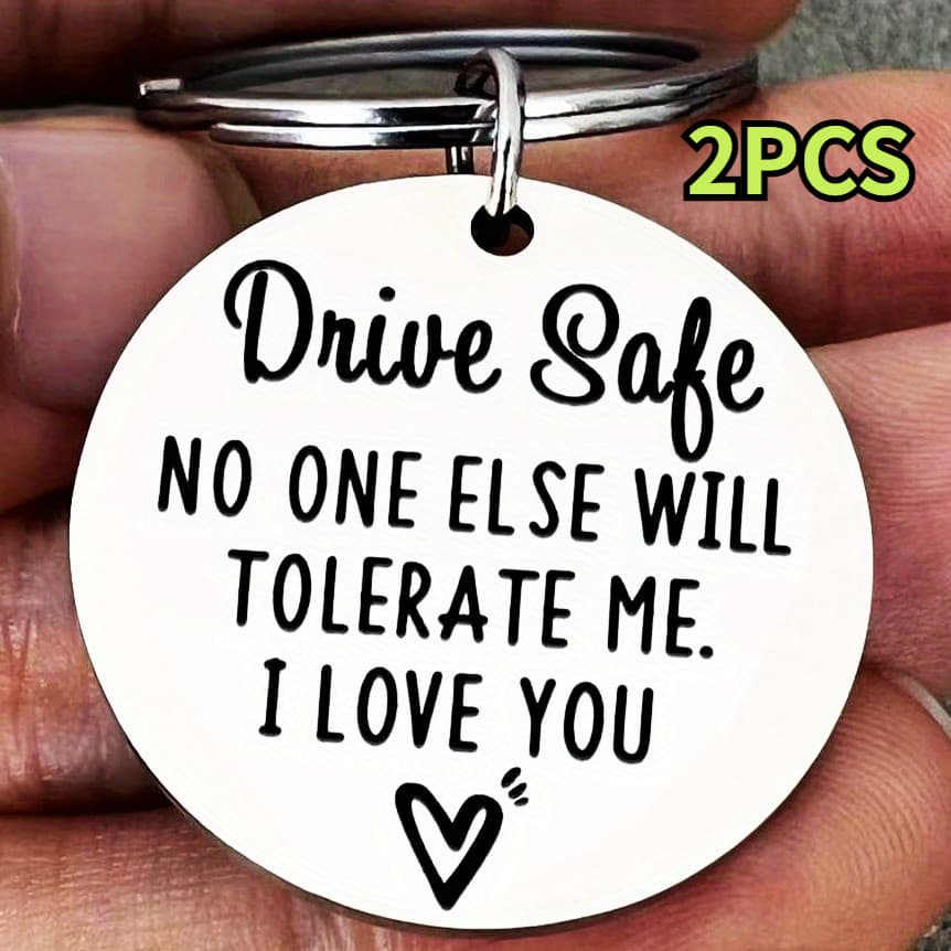 TEMU 2pcs Drive Safe Keychain For Boyfriend - Drive Safe Here With Me Keyring Birthday Valentine’s Day Gifts For Him Boyfriend Husband Gifts