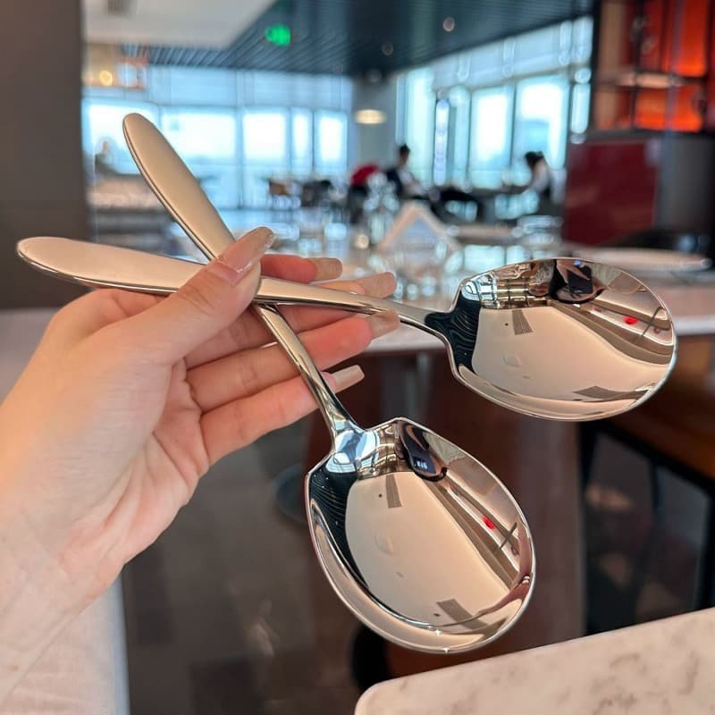 TEMU 6pcs Large Stainless Spoon Set - Durable, Thick, Portable, Suitable For Hotel Buffet, Restaurant, Outdoor Camping, And Kitchen Use - Easy To Clean And Store