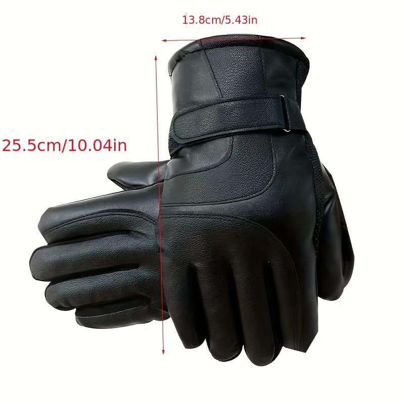 TEMU A Pair Of Warm Fleece-lined Faux Leather Gloves, Outdoor Thermal Gloves, Winter Cycling Gear, Perfect For Holiday Gifts