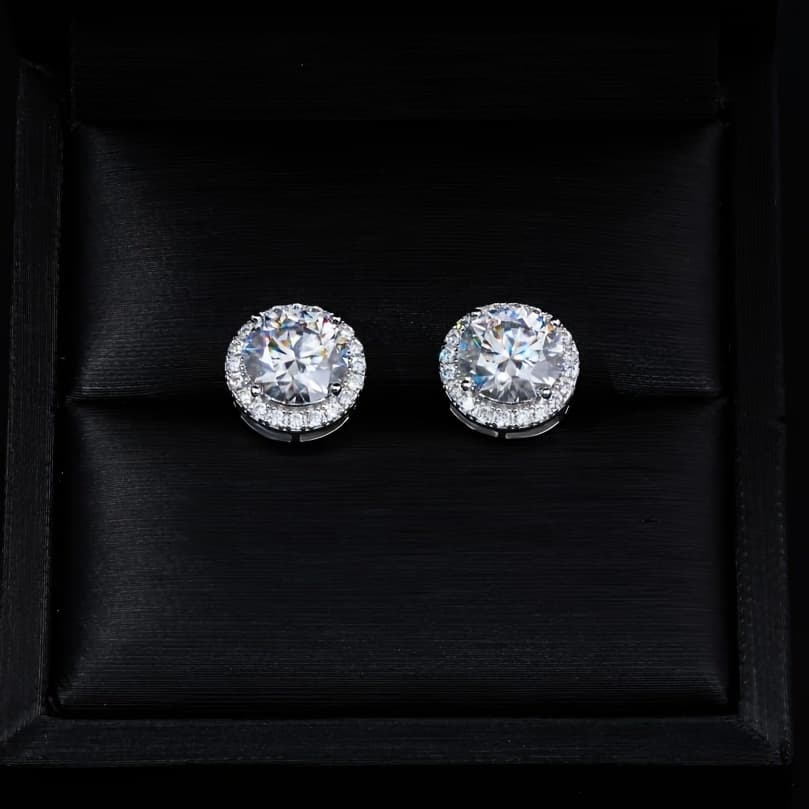 TEMU A Pair Of 2-carat Vvs1 Moissanite Earrings - Mature Style, 925 , Natural Round Cut Gemstones For Men And Women