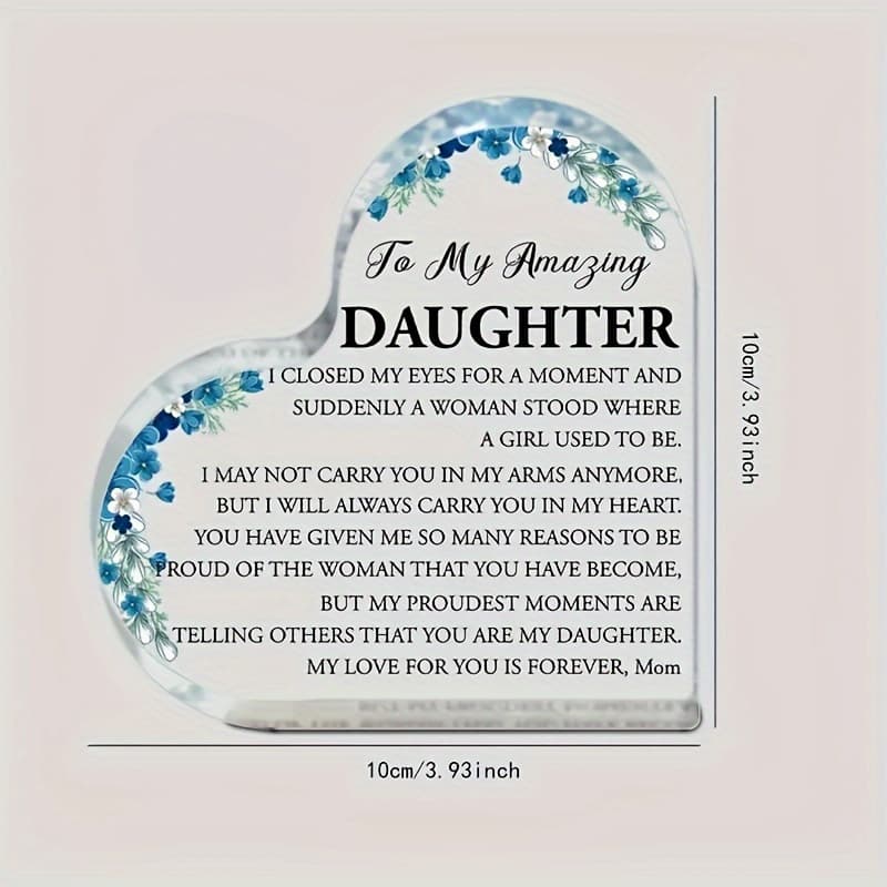 TEMU Heart-shaped Acrylic Plaque For Daughter - Inspirational , "to Daughter" Message, Perfect Gift For Graduation, Birthday, Wedding, Christmas, And New Year, Daughter Gifts