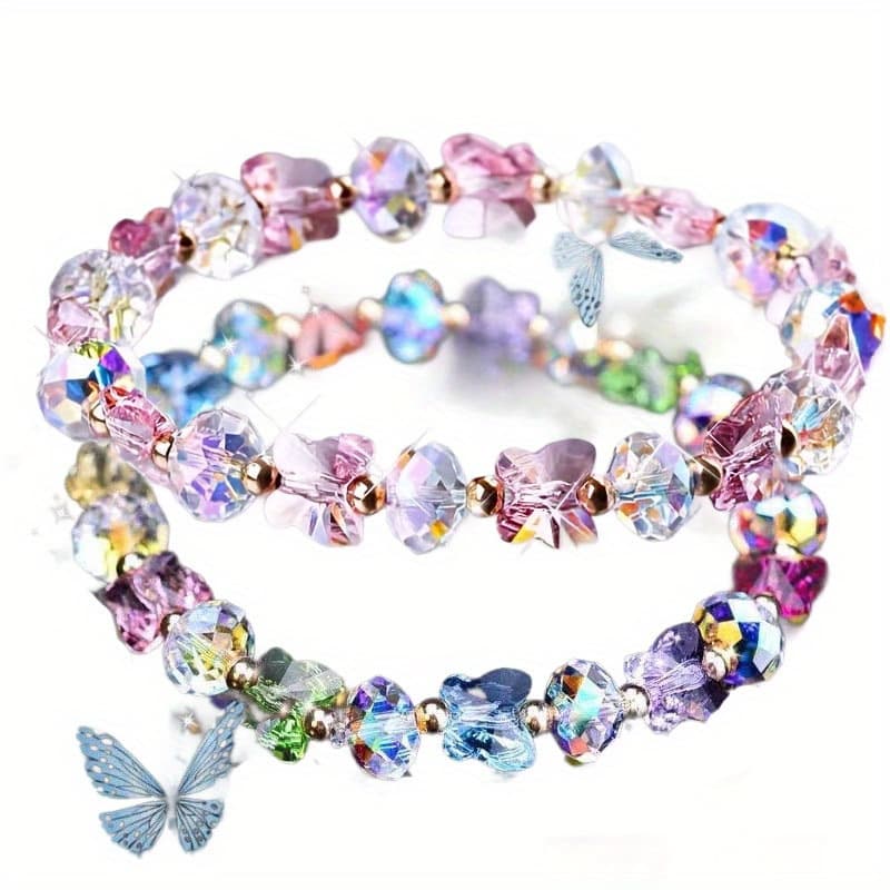 TEMU Set Of 2 Bracelets For Featuring Bohemian-style Synthetic Crystals And Charms, Made With Stretchable Elastic Rope, Perfect As A Gift For Teenage