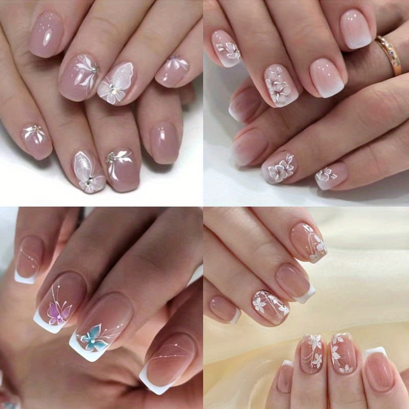 TEMU Adorable Floral Ombre Short Square Press-on Nails, In 4 Sets (96pcs). Removable Fake Nail Tips Are Perfect For And Toenails, Ideal For Women And