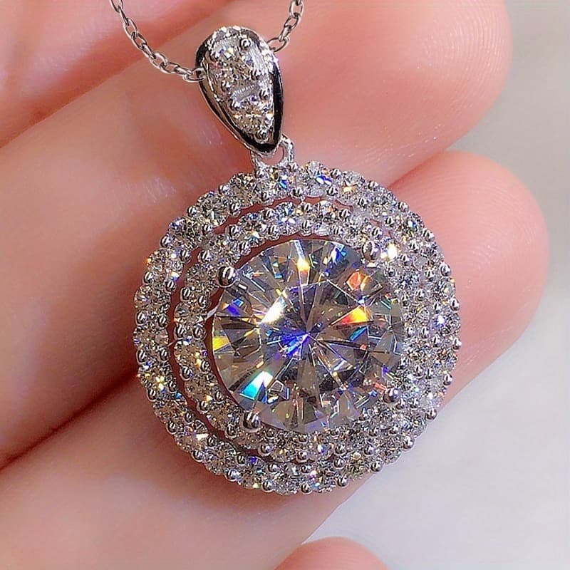 TEMU Modern Circle Necklace Featuring Cubic Zirconia - Elegant Clavicle Chain For Women, Perfect For Weddings And