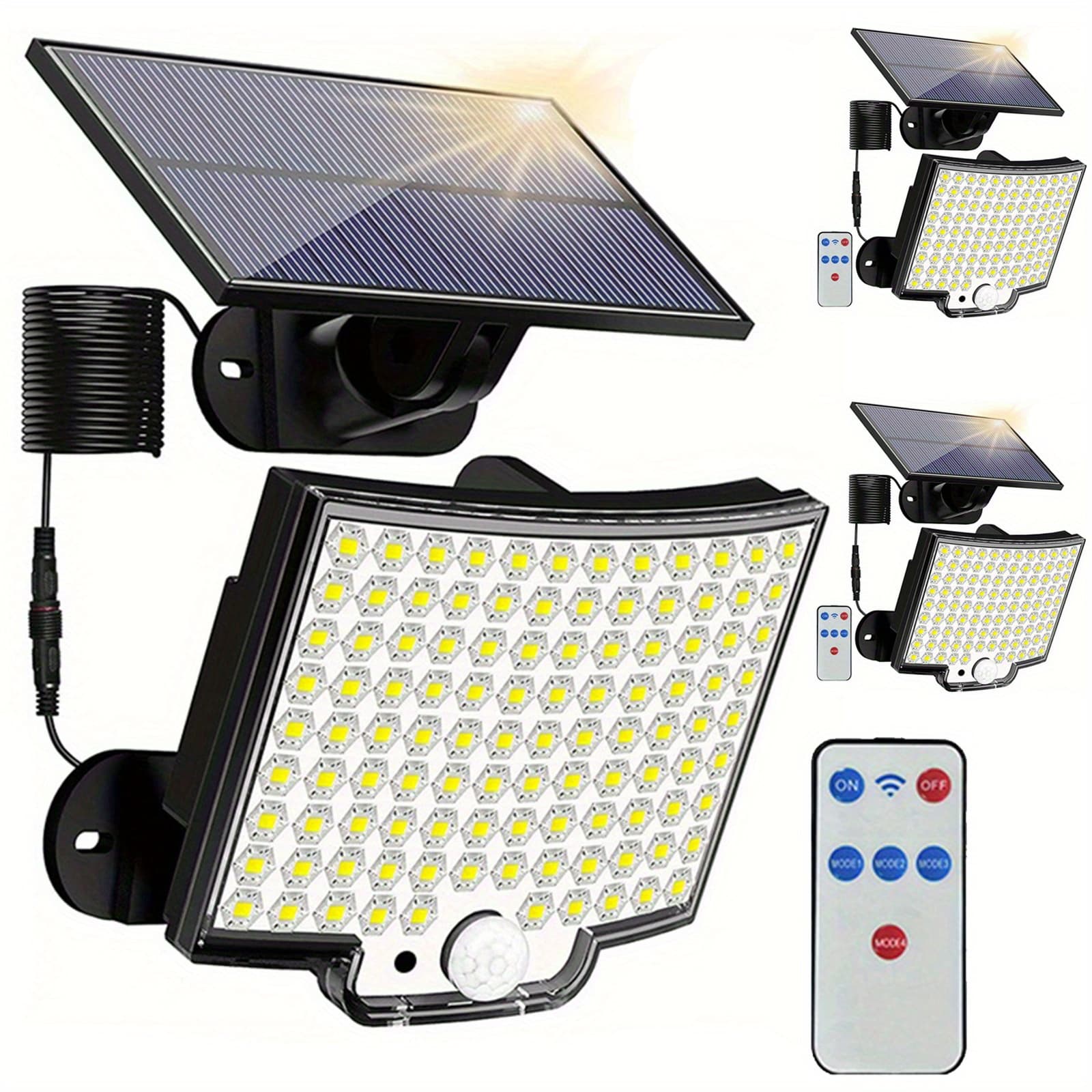 TEMU Set Of 3 Solar-powered Lights Featuring 106 Leds, With Sensor And Remote Control, Offering A 120° Angle